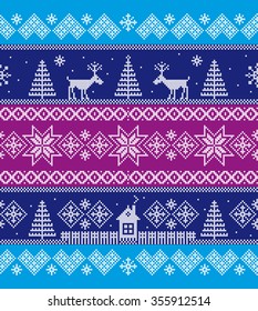 Winter holiday backgrounds. Vector seamless pattern. Scheme of knitting and embroidery.
