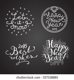 winter holiday calligraphy. let it snow. happy new year. best wishes. year of monkey