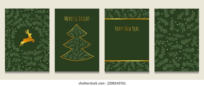Winter holiday card vector background, Merry Christmas party frame set, party border floral ornament Christmas design