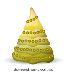 Winter Holiday cartoon Christmas green spruce fir tree with balls, realistic illustration isolated on white background. Merry Christmas and New year Vector icon. Template design for invitation.