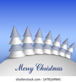 Winter Holiday cartoon pattern. Abstract illustration with Christmas Tree on colorful gradient background. Merry Christmas and New year Vector. Template design for invitation, poster, card.