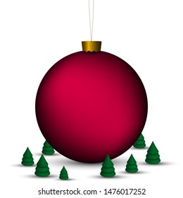Winter Holiday cartoon pattern. Christmas spruce fir tree realistic illustration isolated on white background. Merry Christmas and New year Vector. Template design for invitation, poster, card. 
