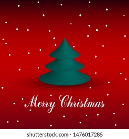 Winter Holiday cartoon pattern. Christmas spruce fir tree realistic illustration isolated on red background. Merry Christmas and New year Vector. Template design for invitation, poster, card. 