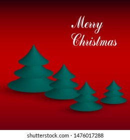 Winter Holiday cartoon pattern. Christmas spruce fir tree realistic illustration isolated on red background. Merry Christmas and New year Vector. Template design for invitation, poster, card. 