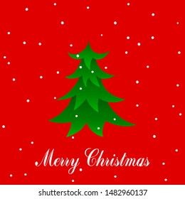 Winter Holiday cartoon pattern. Christmas tree  illustration isolated on red background. Merry Christmas and New year Vector. Template design for invitation, poster, card. 