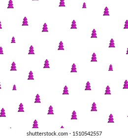 Winter Holiday cartoon seamless pattern. Abstract illustration with Pink Christmas Tree on white background. Merry Christmas and New year Vector. Template design for invitation, poster, card. 