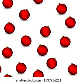 Winter Holiday cartoon seamless pattern with red balls on white background. Merry Christmas and New year Vector.  