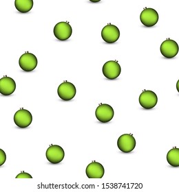 Winter Holiday cartoon seamless pattern with green balls on white background. Merry Christmas and New year Vector. Template design for web page, textures, card, poster.