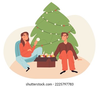 Winter holiday celebration, Christmas eve people. Xmas party festive preparation and winter activities cartoon isolated flat vector illustration on white background