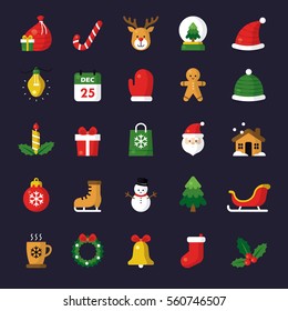 Winter Holiday or Christmas icons set in flat style.
