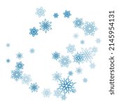 Winter holiday circle frame style with fall shining snow. Falling blue snow with winter sky. Glitter powder sparkling background.