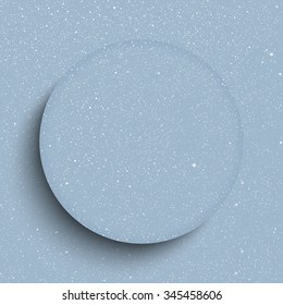 Winter holiday circle frame style with fall shining snow. Falling white snow with blue winter sky. Merry Christmas, New Year background, banner, poster, card. Vector frames snowflakes illustration.