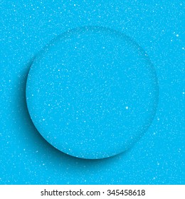 Winter holiday circle frame style with fall shining snow. Falling white snow with blue winter sky. Merry Christmas, New Year background, banner, poster, card. Vector frames snowflakes illustration.