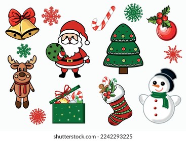 Winter holiday clipart. Vector EPS illustration with transparent background. 
 Design template, for stickers, creating patterns,
 wrapping paper, for fabric, clothing, for children, bed linen.