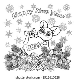 Winter Holiday Coloring Page with Mouse symbol 2020