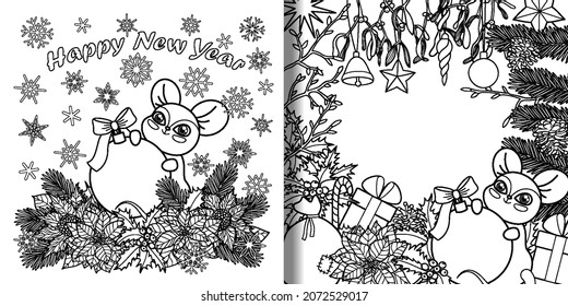 Winter Holiday Coloring Pages set with Mouse