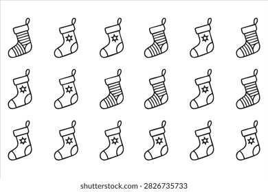 Winter holiday decoration icons featuring Christmas stocking elements