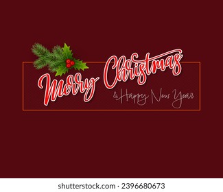 Winter holiday, design background with handwriting texts, Christmas tree branch and mistletoe for Christmas celebration event;Vector illustration