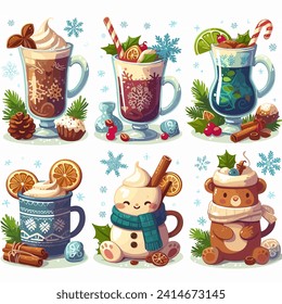 winter holiday drinks vector design