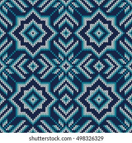 Winter Holiday Fair Isle Knitted Pattern. Vector Seamless Knitting Wool Texture. Knitted Sweater Design