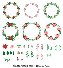 Winter holiday floral frames, wreaths, and design elements. 