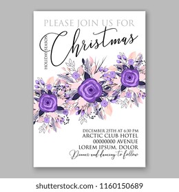 Winter holiday Floral vector background for christmas wedding bridal shower baby shower christening invitation greeting card Poinsettia rose peony anemone flower fir evergreen branch wreath