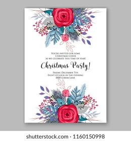 Winter holiday Floral vector background for christmas wedding bridal shower baby shower christening invitation greeting card Poinsettia rose peony anemone flower fir evergreen branch wreath