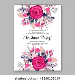 Winter holiday Floral vector background for christmas wedding bridal shower baby shower christening invitation greeting card Poinsettia rose peony anemone flower fir evergreen branch wreath