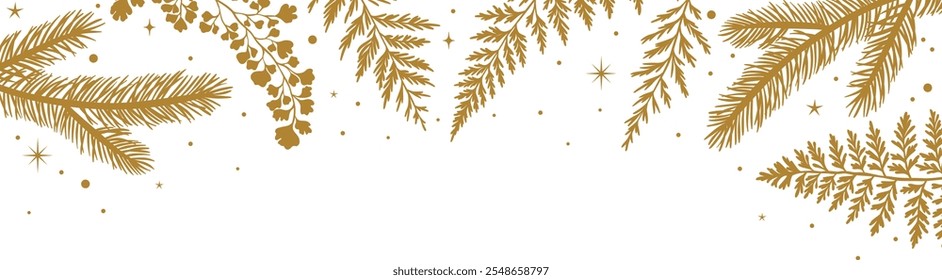 Winter holiday foliage frame isolated clip art plant banner, header for greeting card or invitation design