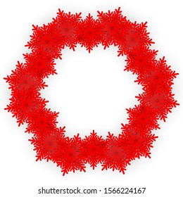 Winter Holiday frame. Christmas red snowflakes on white background. Merry Christmas and New year Vector. Template design for invitation, poster, card.