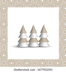 Winter Holiday frame. Christmas spruce fir tree realistic illustration isolated on white background. Merry Christmas and New year Vector. Template design for invitation, card. 