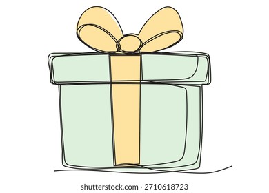 Winter Holiday Gift Box with Bow Ribbon Line Art. Christmas or New year Greeting Card Decoration. Outline Cute Cartoon Christmas Decor Element. Happy Holiday Family Party Invitation Design Symbol