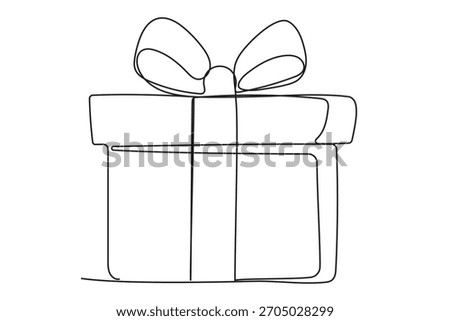 Winter Holiday Gift Box with Bow Ribbon Line Art. Christmas or New year Greeting Card Decoration. Outline Cute Cartoon Christmas Decor Element. Happy Holiday Family Party Invitation Design Symbol
