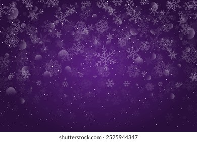 Winter holiday greeting card. Vector purple background with white snow