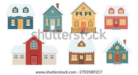 Winter Holiday Houses Vector Set