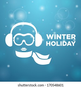 Winter holiday and icon women on blue background