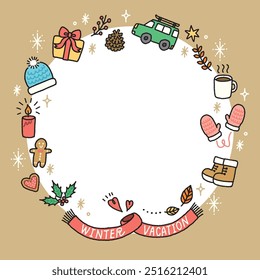Winter holiday icons circle frame