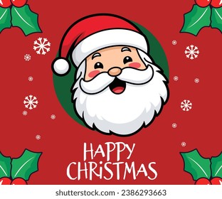 Winter holiday joy with adorable Vector Santa Claus head, Santa’s face with hat and white beard Christmas cartoon character