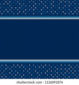 Winter Holiday Knitted Background with a Place for Text. Wool Knit Sweater Texture Imitation with Shades of Blue Colors