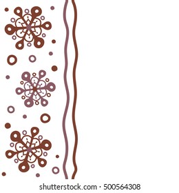Winter Holiday Knitted Pattern with brown Circles, Dots and Snowflakes On a White Background. Seamless vector vertical background.
