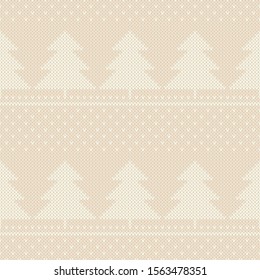 Winter Holiday Knitted Pattern. Christmas Trees Ornament. Vector Seamless Wool Knit Texture Imitation
