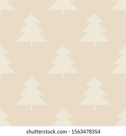 Winter Holiday Knitted Pattern. Christmas Trees Ornament. Vector Seamless Wool Knit Texture Imitation