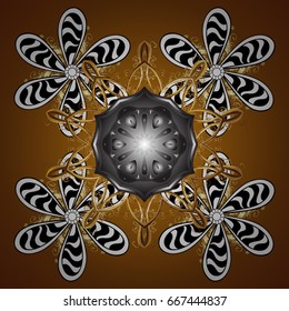 Winter Holiday Knitted Pattern with Circles, Dots and Snowflakes On a brown Background. Seamless vector background.