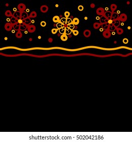 Winter Holiday Knitted Pattern with red Circles, Dots and Snowflakes On a Black Background. Seamless vector horizontal background.