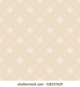 Winter Holiday Knitted Pattern with Snowflakes. Fair Isle Knitting Sweater Design. Seamless Christmas and New Year Background