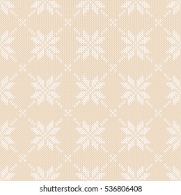 Winter Holiday Knitted Pattern with Snowflakes. Fair Isle Knitting Sweater Design. Seamless Christmas and New Year Background
