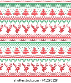 Winter Holiday Knitting Pattern with a Christmas Trees. Christmas Knitting Sweater Design. Wool Knitted Texture