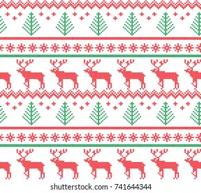 Winter Holiday Knitting Pattern with a Christmas Trees. Christmas Knitting Sweater Design. Wool Knitted Texture