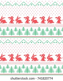 Winter Holiday Knitting Pattern with a Christmas Trees. Christmas Knitting Sweater Design. Wool Knitted Texture