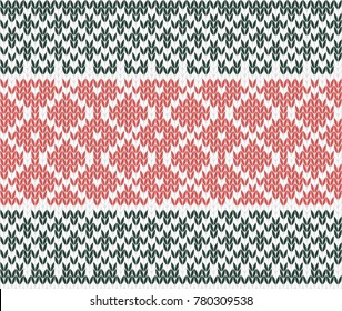 Winter holiday knitting pattern on white background. Knitted sweater design